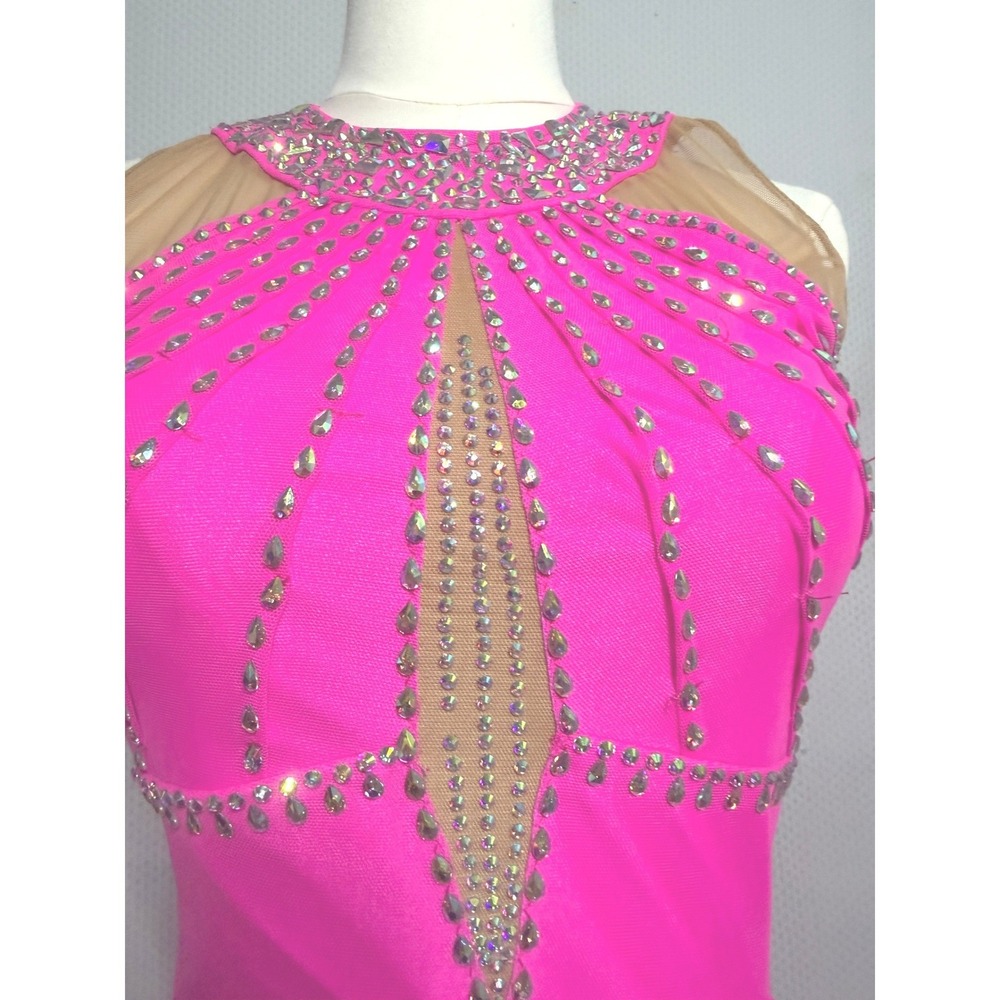 Hot Pink Figure Skating Competition Rhinestone Halter Dance Dress  Size XS - Picture 3 of 3